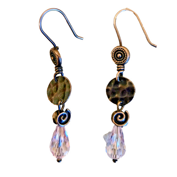 Silpada Sterling Silver Hammered Swirl Crystal Dangle Drop Earrings - Picture 8 of 8